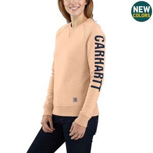 Carhartt Womens Sweatshirt Medium Relaxed Midweight Crewneck Block Logo Sleeve